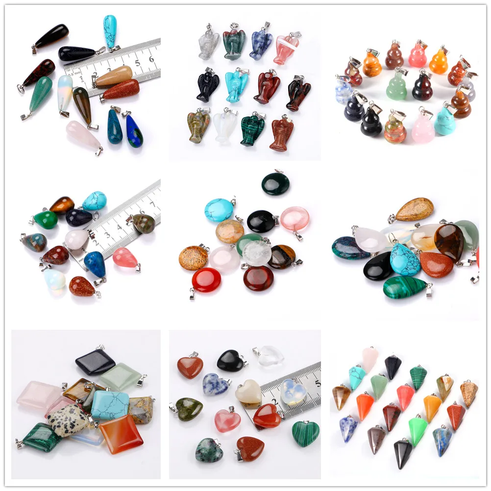

Natural Stone Charms Cross Angel Heart Shape Rose Quartz Pendants Chakras Gem Stone Ft Earrings Necklace Making Assorted