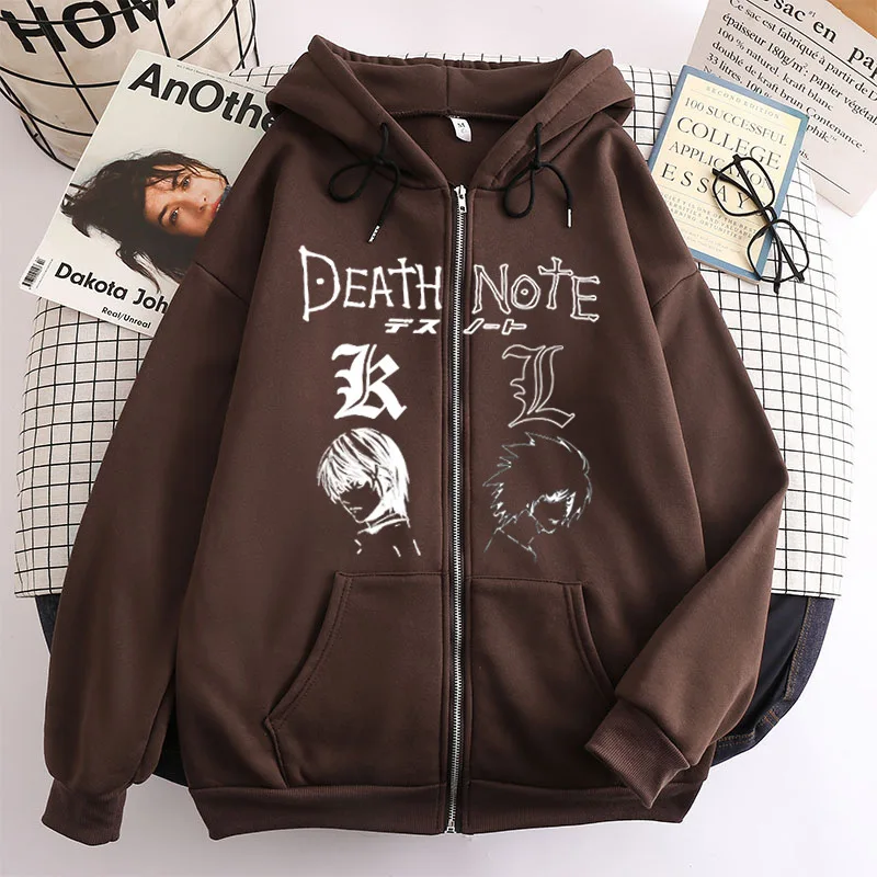 

Y2K Death Note Hoodie 90s Retro Graphic Printed Zipper Top Girl Sweatshirt