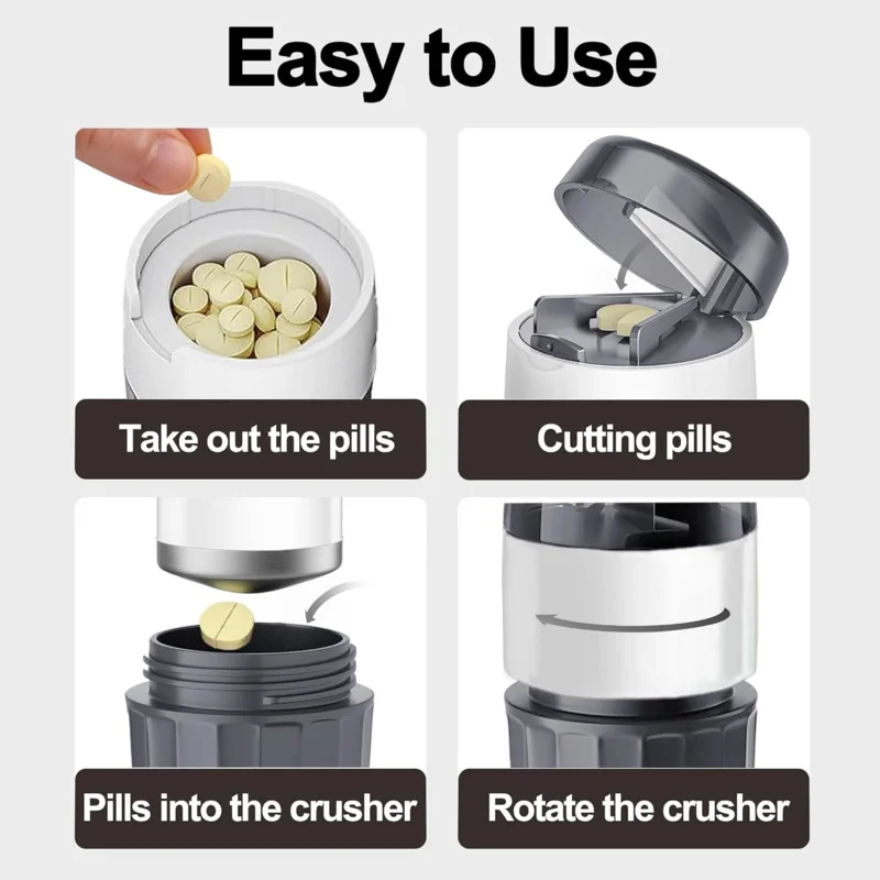 3-in-1 Multifunctional Pill Organizer and Crusher with Integrated Dispenser