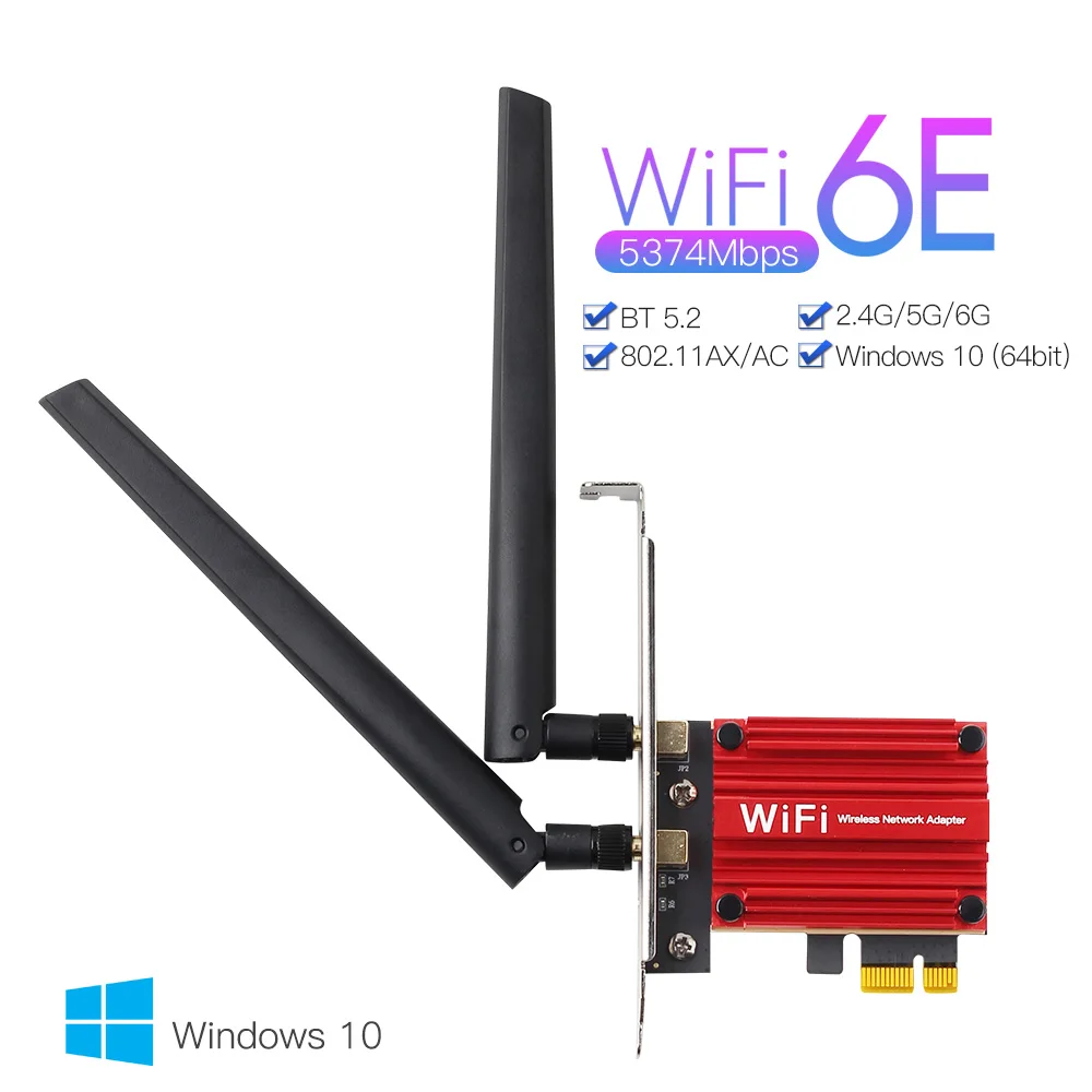 트라이 밴드 무선 네트워크 카드 어댑터, 5374Mbps 와이파이 6E AX210, 블루투스 5.3, 2.4G, 5G, 6Ghz, AX210NGW, 802.11AX, PCIe, Win10, 11