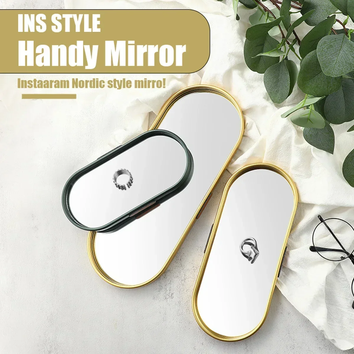 Gold Series Blackish Green Mirror Tray Perfume Cosmetic Jewelry Display Plate Metal Decorative Oval Dessert Kitchen Organizer 3