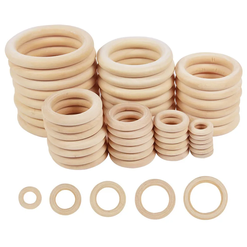 20-80mm Unfinished Natural Wooden Round Rings DIY Necklace Jewellery Craft 
