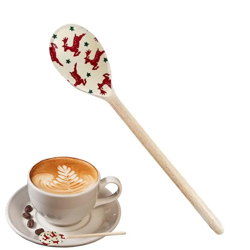 

Забавные деревянные ложки, деревянные ложки для приготовления пищи и сервировки горячего шоколада, деревянные искусственные рождественские кухонные принадлежности для тортов