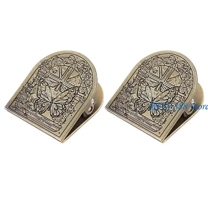39XC 2Pcs Antiqued 참고 종이 클립 책 페이지 클립 영수증 용 금속 문서 클램프 저널 노트북 플래너 Scrapbooking