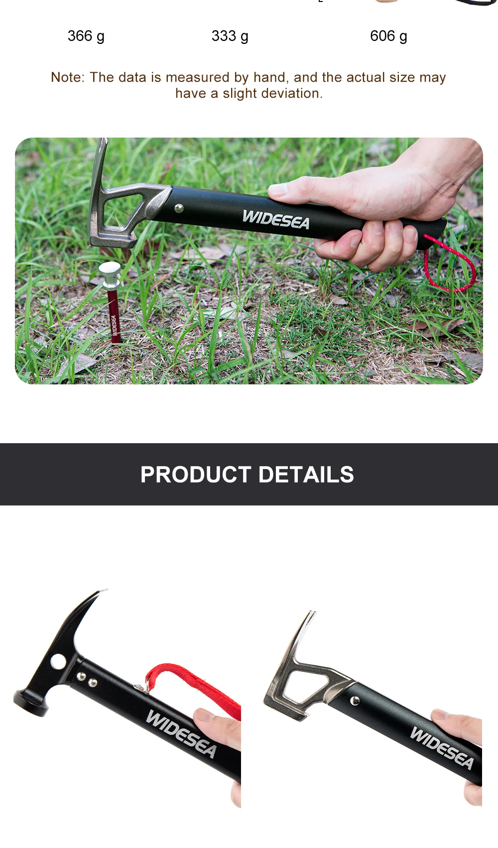 Description Picture 4 of itemWidesea Camping Hammer Stainless Steel Copper Outdoor Tent Peg Stake Mallet with Stake Puller Grond Nail Mountaineering Hiking