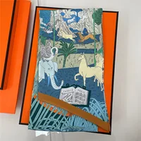 Korean Version of The New Animal Jungle Elephant Women Versatile Double-layer Printing Strip Decorative Twill Silk Scarf Gift
