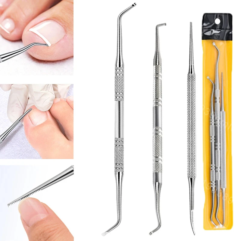 3Pcs Nail File Toe Nail Care Tool Double Ended Ingrown Toenail Correction Lifter Toenail Fungus Dirt Removal Stainless Steel Set 2