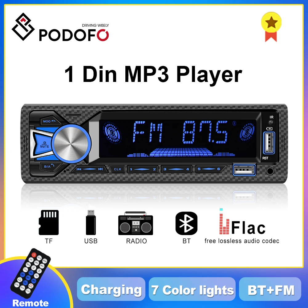 

Автомобильный MP3-плеер Podofo, стерео-система с поддержкой Bluetooth, FM-радио, с Карбоновым волокном, Типоразмер 1 din