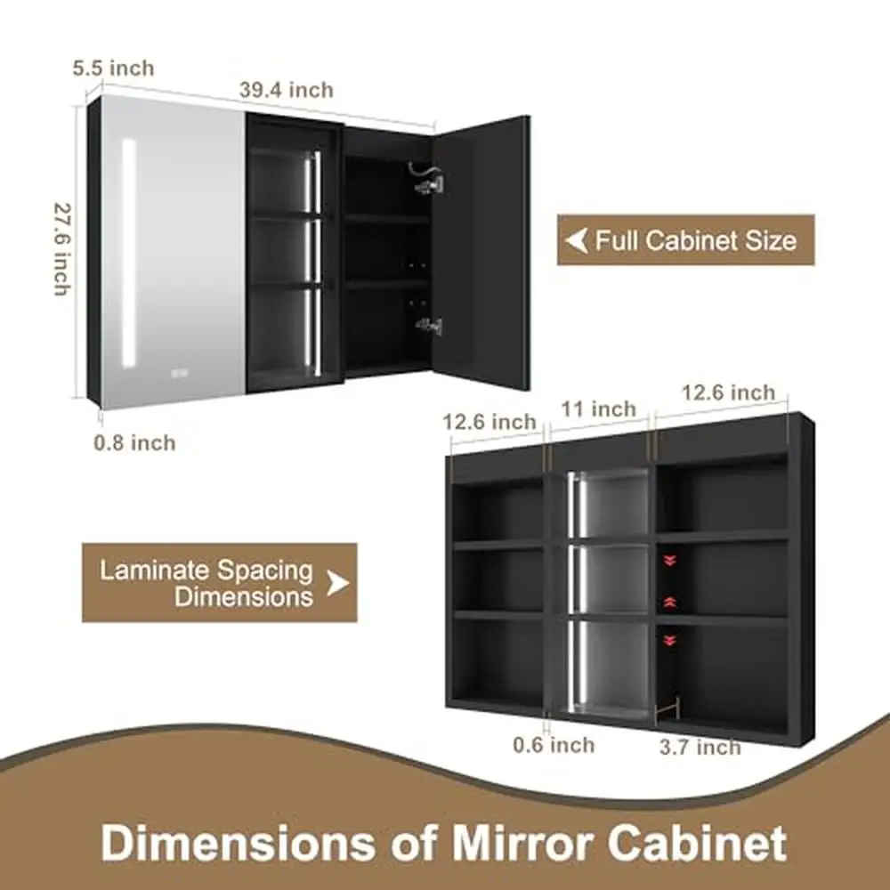 3 Color Adjustment Dimmable LED Mirror Wood Bathroom Medicine Cabinet