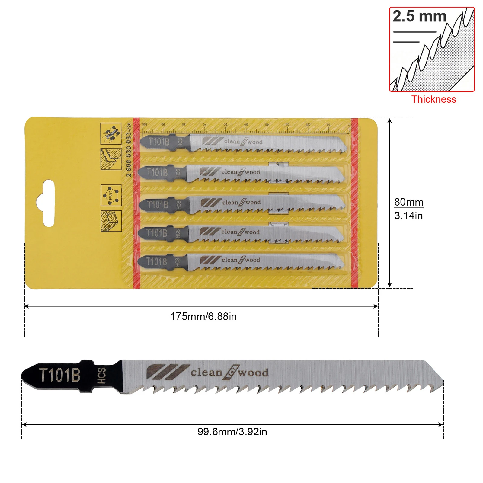 5pcs/set T101B 100mm Jig Saw Reciprocating High Carbon Steel Straight Cutting Tool for Woodworking Plastic Wood Metal