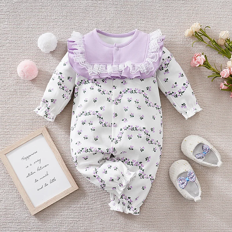 

2024 Newborn Baby Girl Clothes 0 To 18 Months One-Pieces Flower Comfortable Jumpsuits Overalls New Born Rompers Infant Onesies