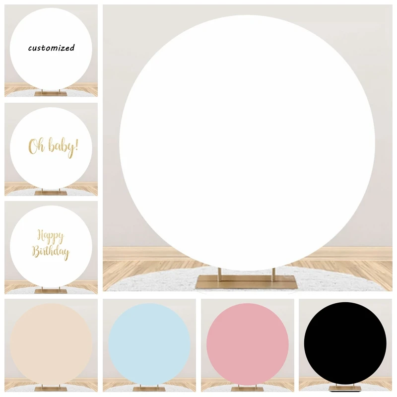 White Round Backdrop Cover for Party Black Pink Solid Color Circle Background Baby Shower Birthday Adult Portrait Wedding Decor