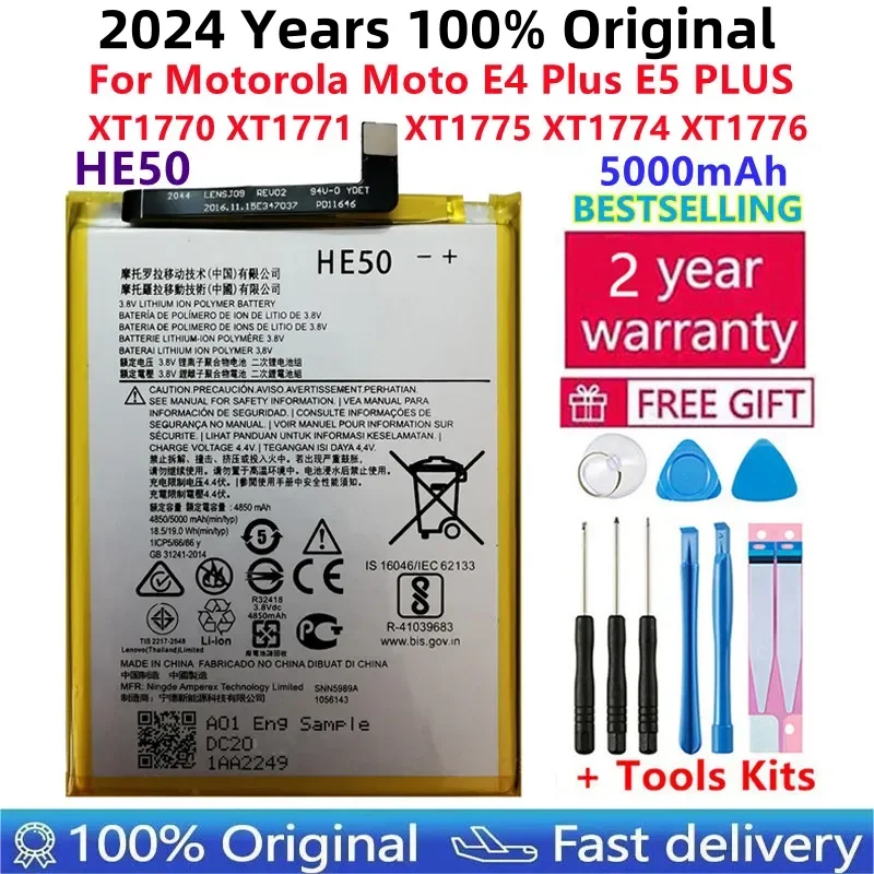 100% Оригинальный аккумулятор 5000 мАч HE50 для Motorola Moto E4 Plus E5 PLUS XT1770 XT1771 XT1775 XT1774 XT1776, батареи для телефона