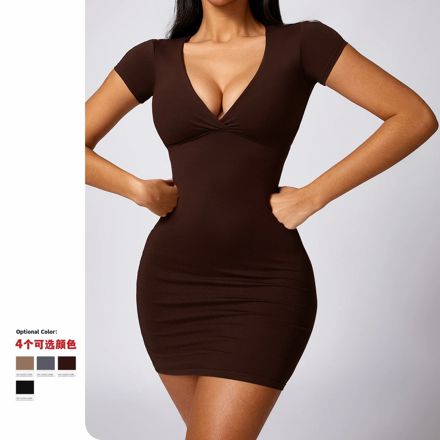 Tennis Slim Fit Mini Dress for Women Deep V-neck Casual Sport Outfit Golf Wear Badminton Tracksuit Sexy Outdoor Suit Black