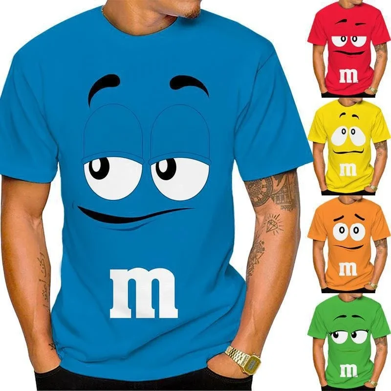 Nuovo 2024 Divertente M & M Chocolate Bean Cartoon 3D Stampato T-Shirt Unisex Casual Manica Corta T-Shirt Moda Bambini Top 110-6Xl