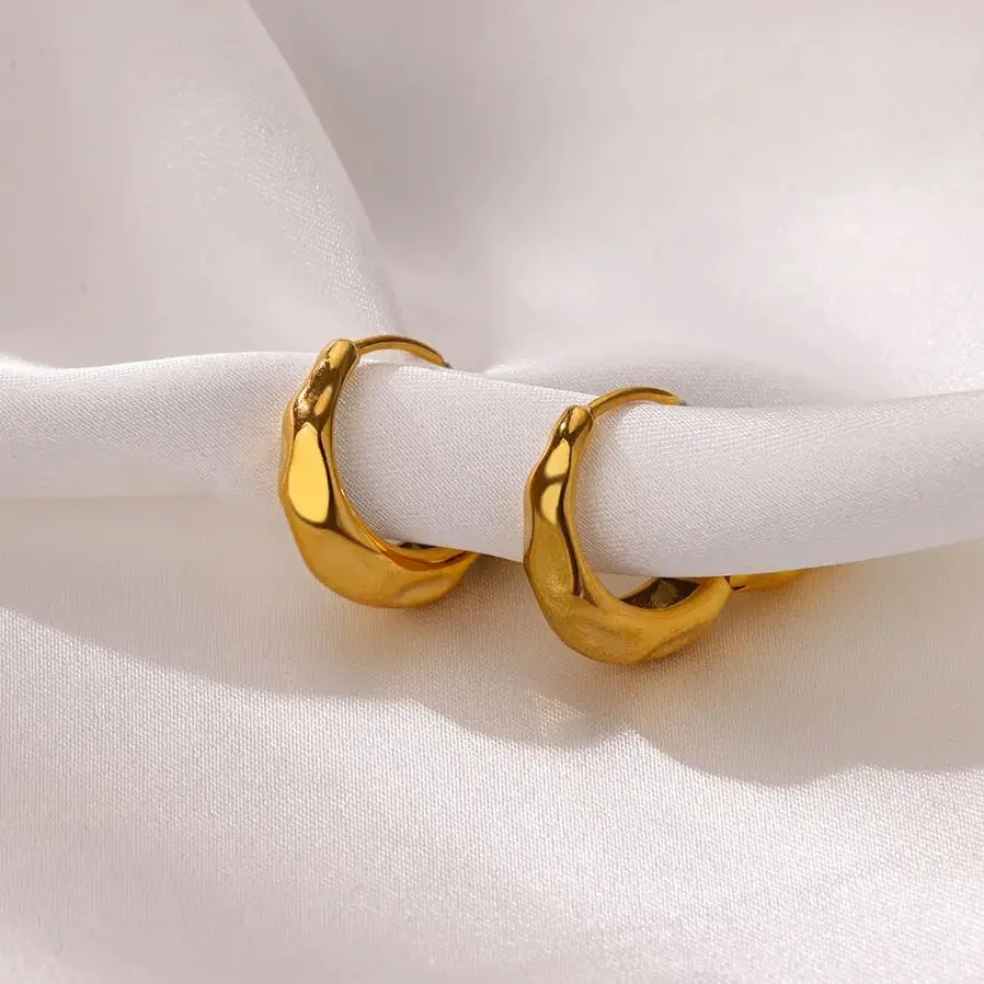 Steel Earrings Irregular Texture Gold for Women Jewelry Accessories Gift