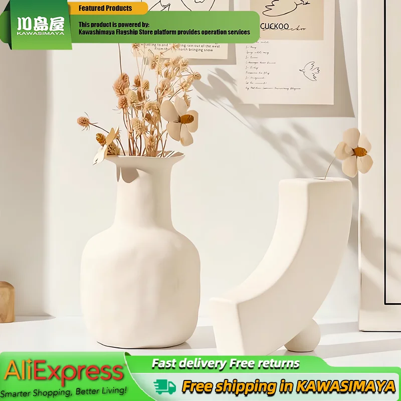 

KAWASIMAYA Wabi-Sabi Style Ceramic Vase Arrangement Living Room Flower Arrangement Premium Feeling Dried Flower Vase Art Home
