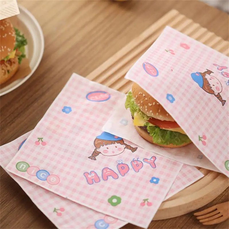 50pcs Square Sandwich Wrapping Paper Oil-Proof Disposable Food Toast Sandwich Hamburger Paper Cut Baking Household Baking