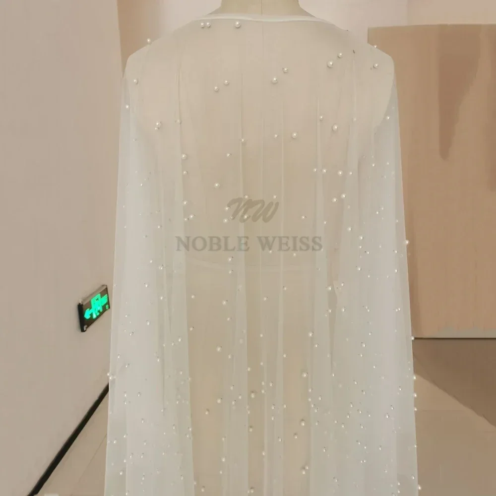 Wedding Shawl Pearls High Low Wedding Wrap Tulle Prom Party Shawl BOLERO Bridal Cape Wedding jacket Customized