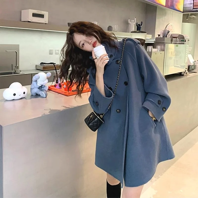Woolen Coat Women's Autumn/Winter New Small Hepburn Style Mid length Double sided Cashmere Coat Women's Woolen Coat Commuting