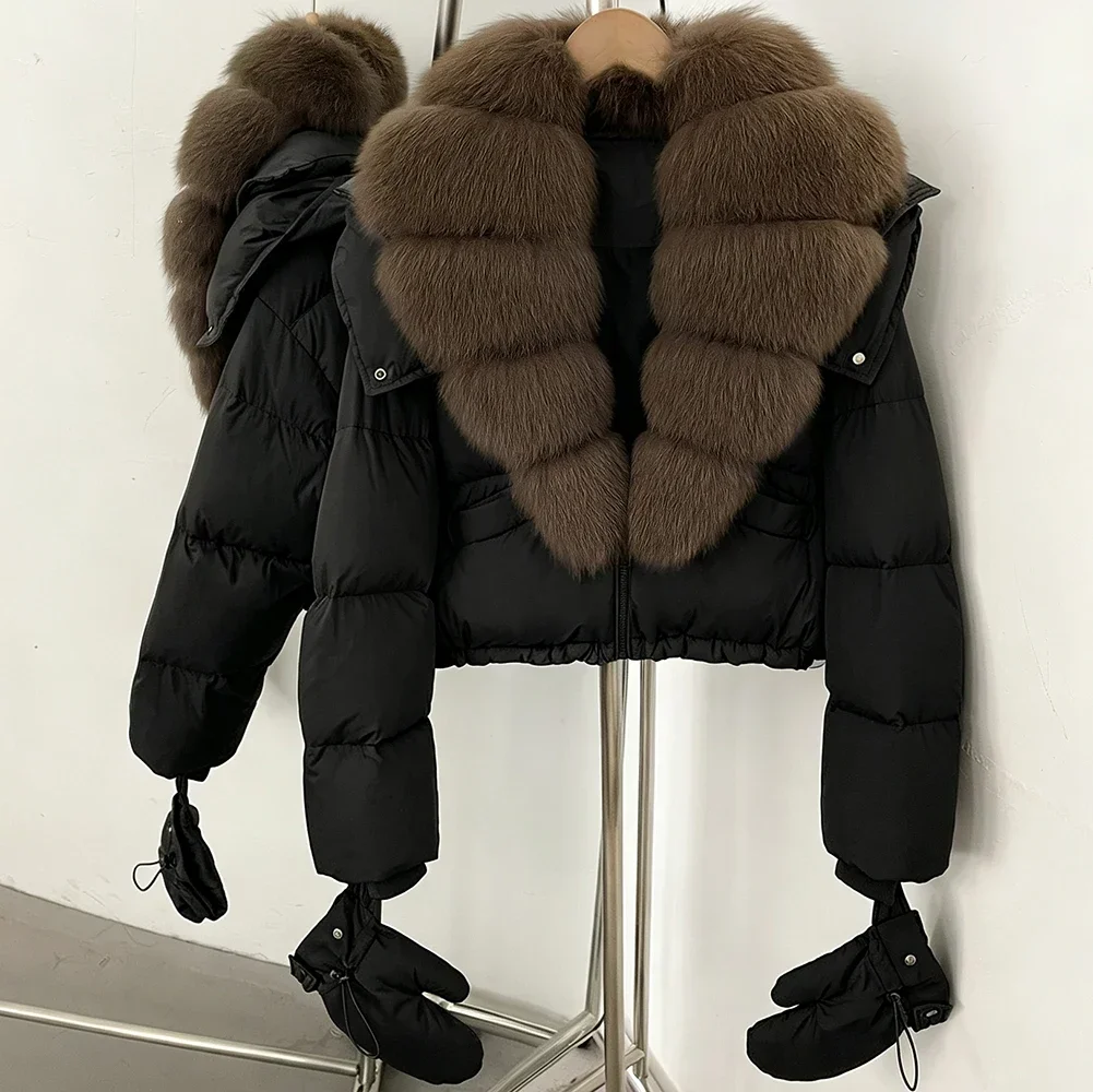 OFTBUY New Short Outerwear Hood Duck Down Luxury Real Fur Down Jacket with Removable Gloves Women Puffer Coat with Real Fox Fur