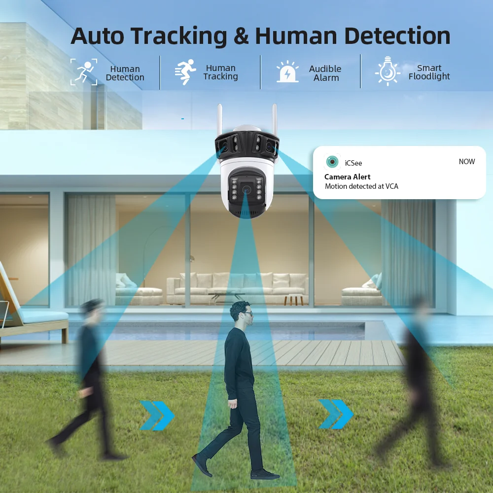 6K 12MP 6MP HD Three Screen WIFI IP Camera Outdoor Three Lens Ai Human Detection Waterproof CCTV Video Security Camera iCsee 2