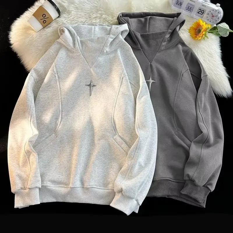 

Свитшот с капюшоном в американском ретро стиле унисекс Y2k, Толстовка для мужчин и женщин, новинка, осенний дизайнерский модный винтажный Повседневный Свободный Топ