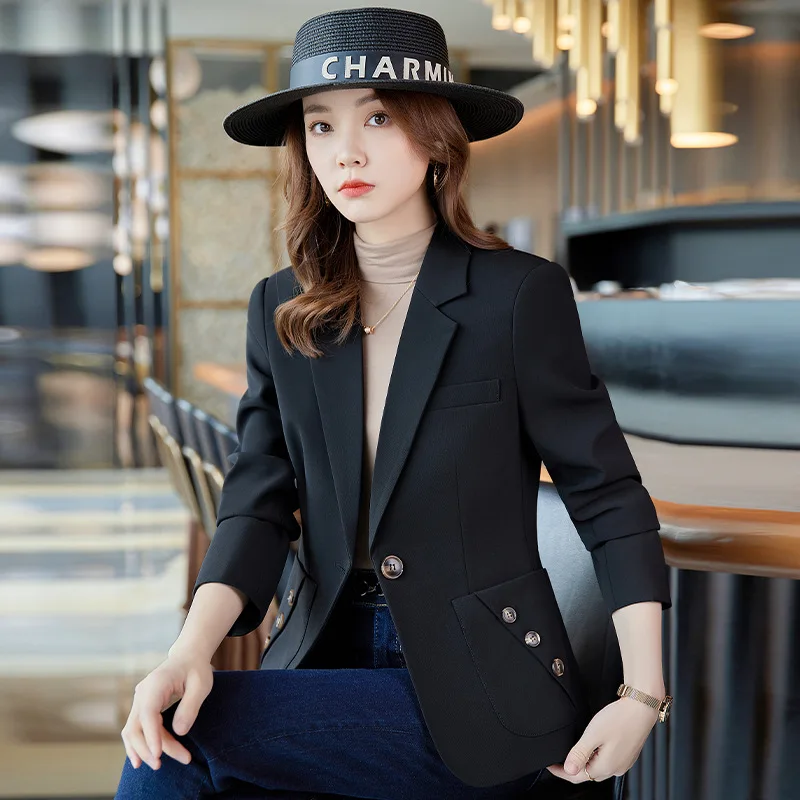 2023 Spring Autumn Black White Blue Blazer Women Ladies Female Business Work Wear Long Sleeve Single Button Solid Formal Jacket