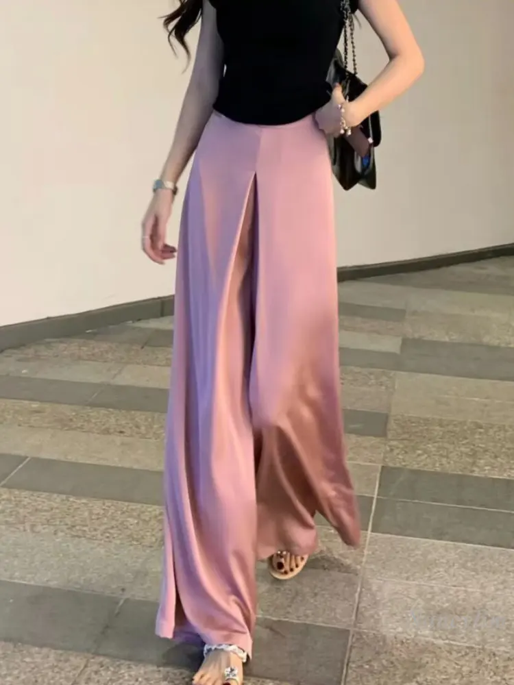 

Wide-Leg Satin Pants for Women Summer High Waist Loose and Slimming Draping Ice Silk Straight Casual Mopping Pants Long Trousers