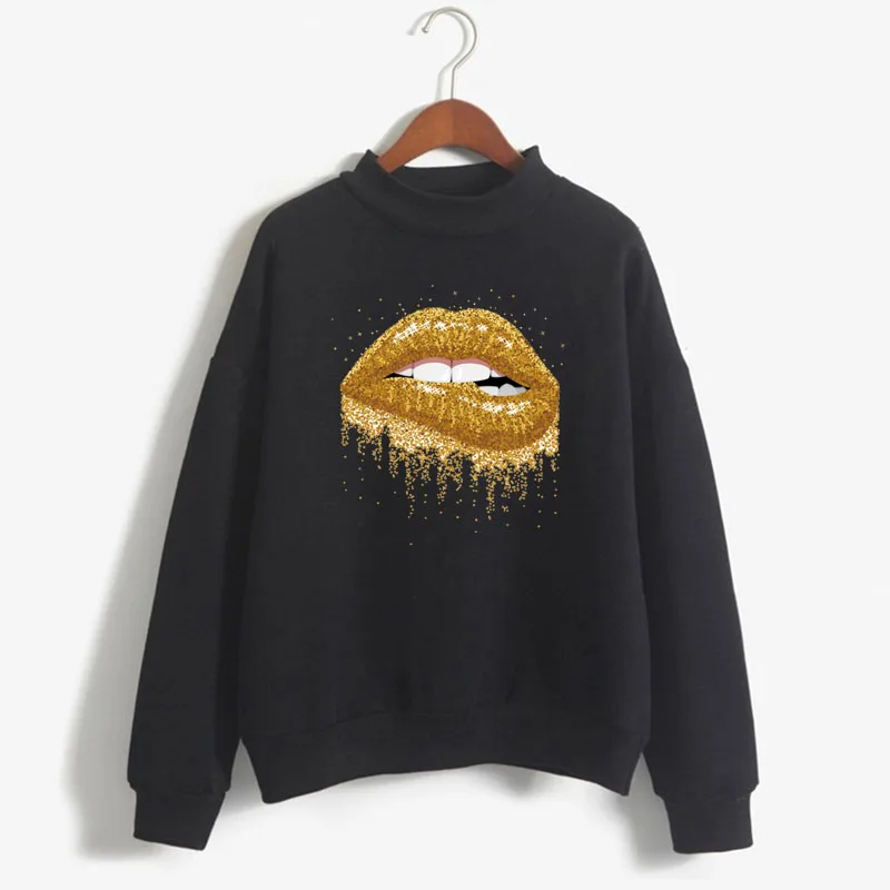 

Блестящий Женский свитшот с принтом золотых губ, милый корейский вязаный пуловер с круглым вырезом, плотная осенне-зимняя женская одежда карамельных цветов свободного кроя