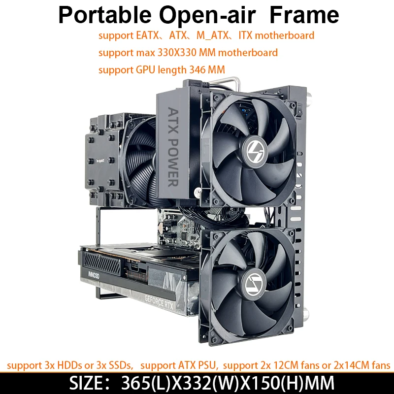 Upgraded DIY Computer Case PC Frame Desktop Open Chassis PC Test Bench Support EATX/ATX/MATX/ITX Motherboard And 12CM/14CM Fan
