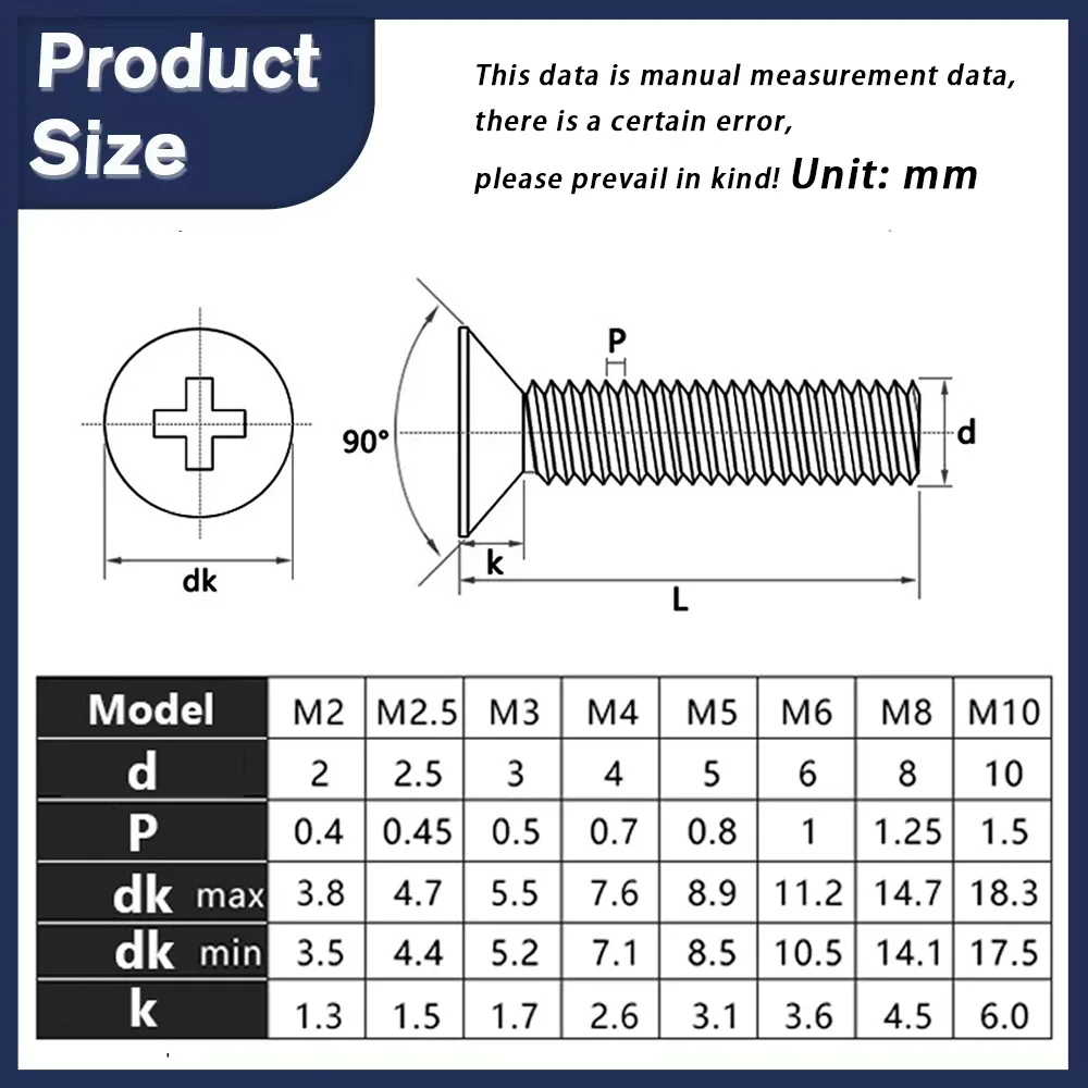 M2 M2.5 M3 M4 M5 M6 M8 Brass Phillips Machine Screws Countersunk /Round Head Cross Flat Head Metric Thread Screw 5Pcs-200Pcs
