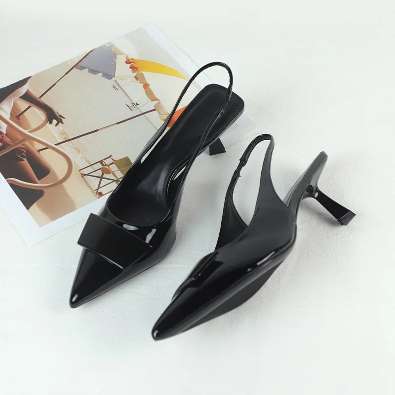 Fashion Business Dress Shoes for Women Black Patent Leather Back Strap Simple Design Summer Female Slingback Sandals