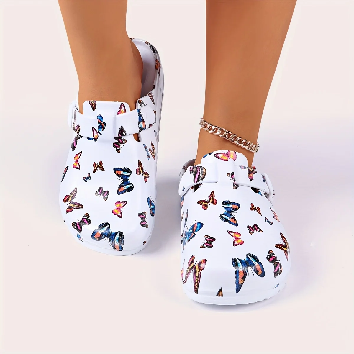 Fashion EVA Women's Clogs Butterfly Print Indoor Slippers Lightweight Flat Soft Sole Adjustable Buckle Beach Garden Shoes — view 4
