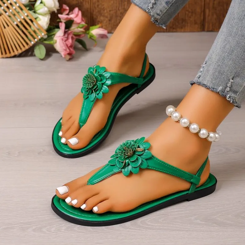 Summer New Arrival Women's Sandals, White Flat Roman Shoes With Sparkle Flowers For An Elegant And Stunning Look_vogvips.com