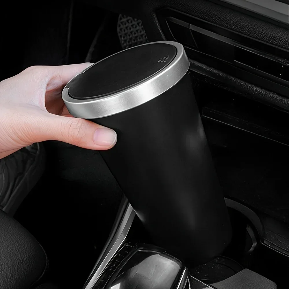 Compact Leakproof Mini Car Trash Can with Easy-Press Pop-Up Lid Durable Odor-Blocking Waterproof ABS Bin for Cup Holders Storage