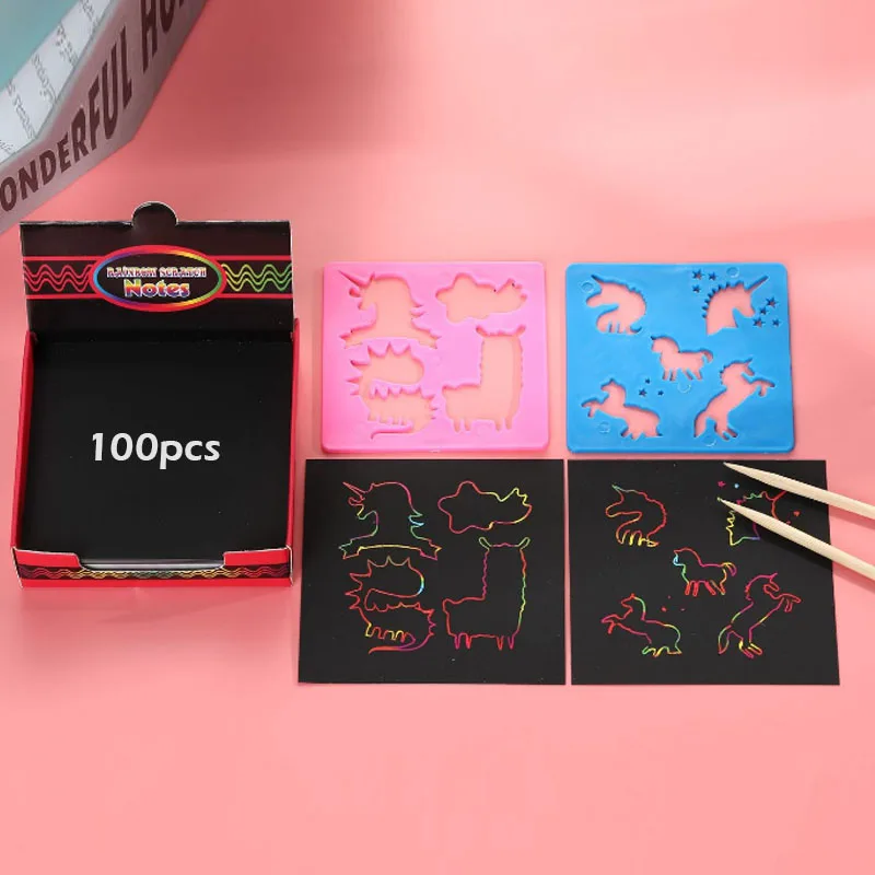 100Pcs Magic Color Rainbow Scratch Mini Notes Paper Pad Cards With Stylus  Children Kids Draw Painting Toys Craft Gift DIY Toys - AliExpress