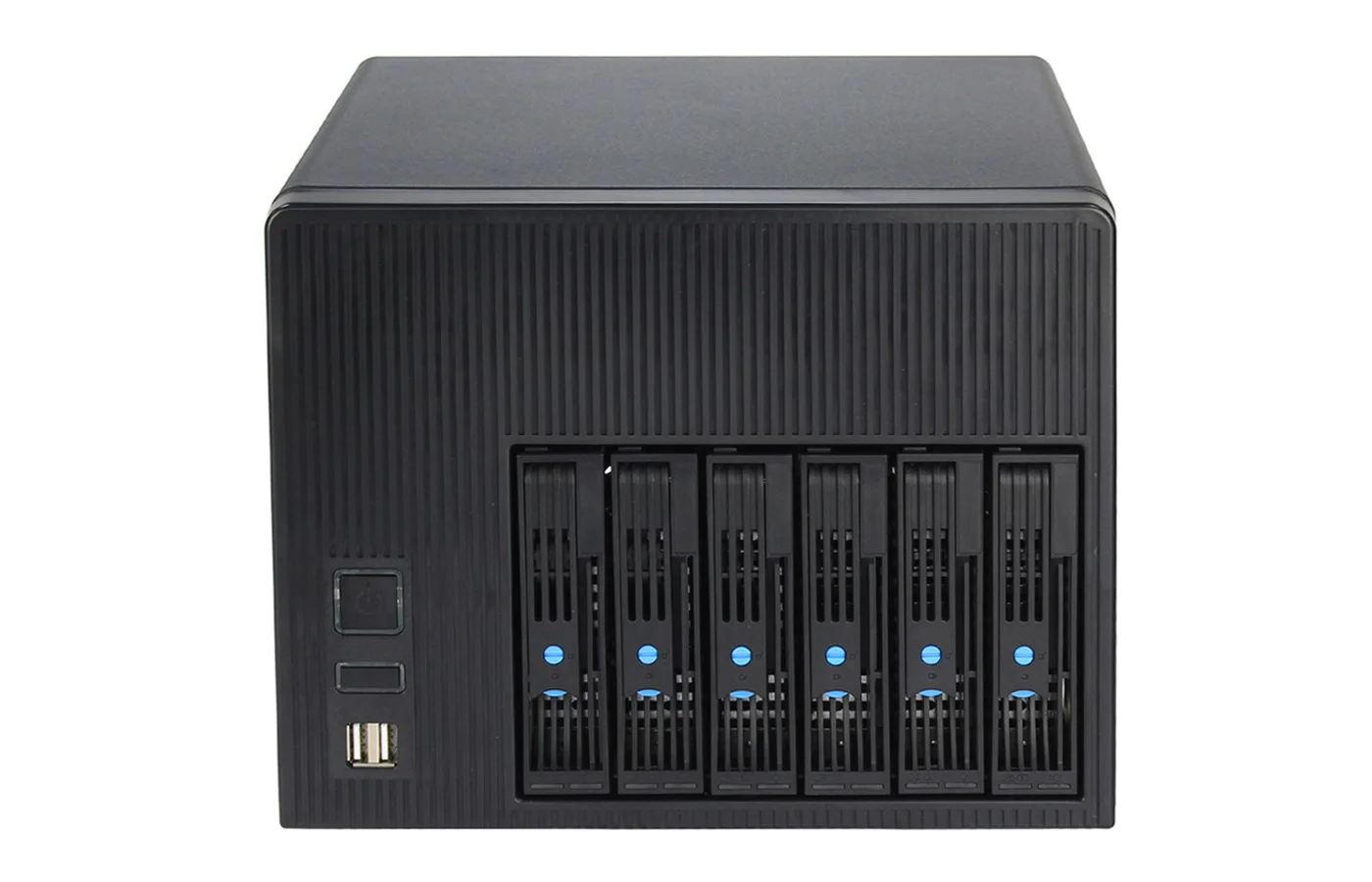 NAS-06 6베이 NAS 케이스 미니-ITX 스토리지 서버 섀시, 6×3.5인치 핫스왑 HDD + 2.5인치 SSD, 플렉스 1U PSU, 듀얼 80mm 팬, PCIe 슬롯