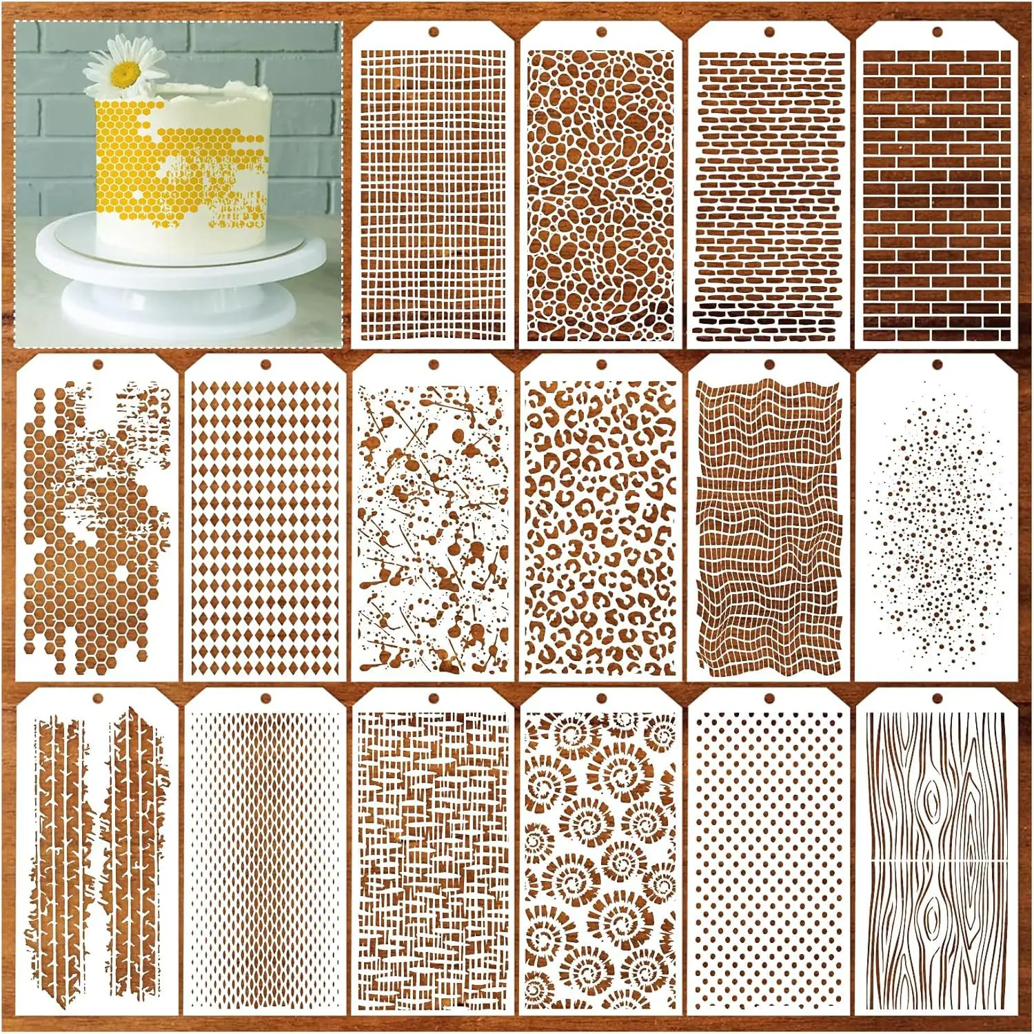 페인팅용 16PCS 텍스처 스텐실 재사용 가능한 패턴 스텐실 템플릿 4.7x9.4인치 DIY 벽 나무 캔버스 장