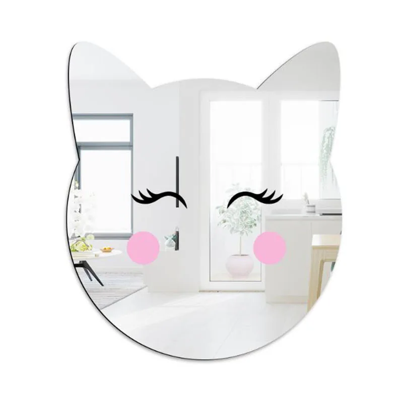 Nordic Style Acrylic Mirror Sticker DIY Self Adhesive Cat Head Wall Sticker for Children Bedroom Decoration Mural Art Home Decal
