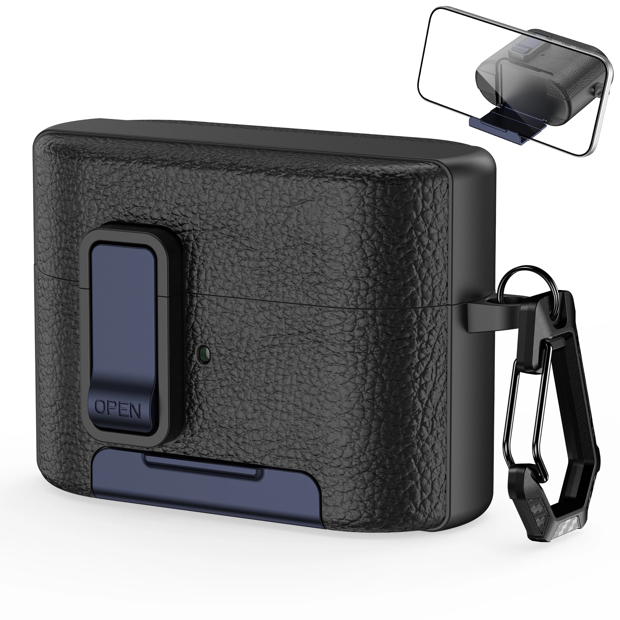 Premium Leather Texture Earphone Protective Case with Secure Lock and Invisible Stand