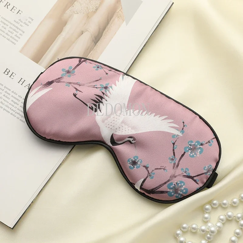 Silk Comfort Sleep Mask with Crane Design - Soft and Portable Eye Cover for Relaxation