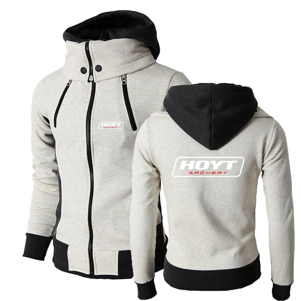 2023 Hoyt Archery New Autumn Winter Solid Color Hoodie Double Zipper Design Hooded Sweatshirt Long Sleeve Sports Sweater Tops