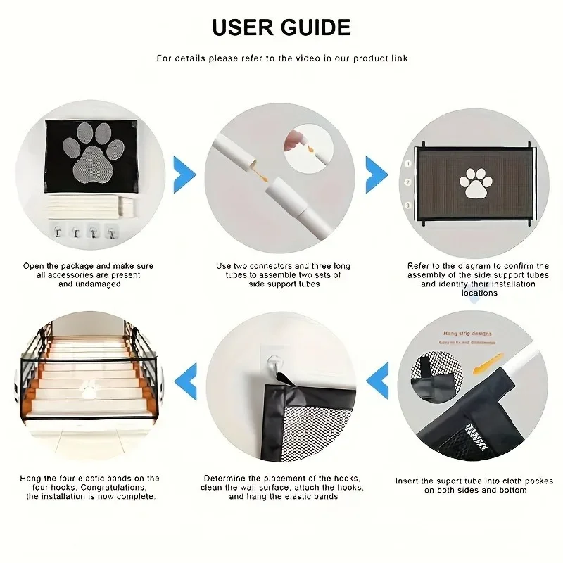 Punch-free pet isolation protection door, partition safety net indoor cat and dog protection fence portable folding net door