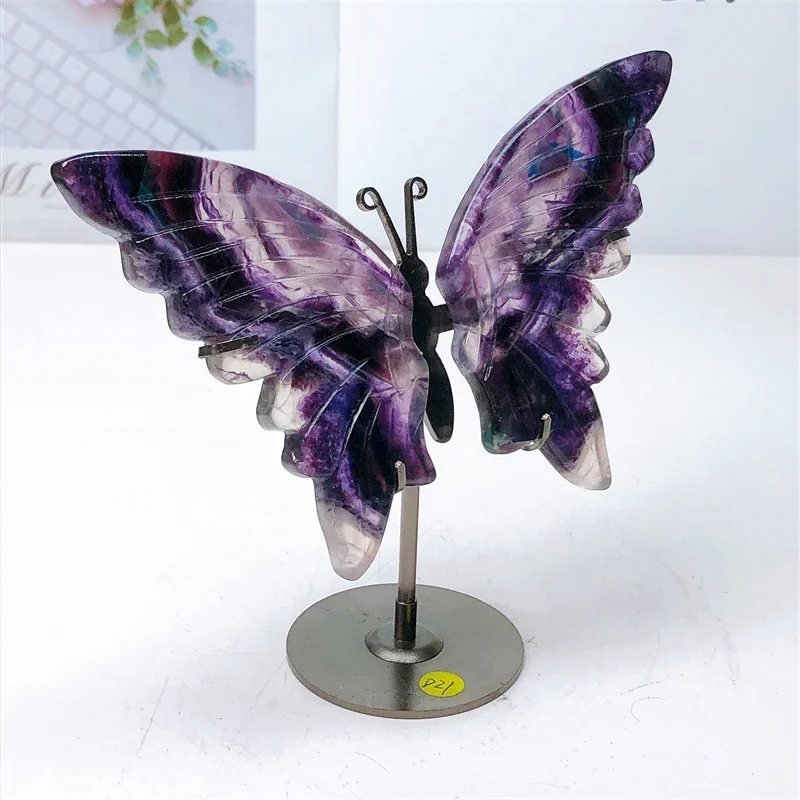 Ailes de papillon en fluorite naturelle, statue de pierre précieuse de guérison en cristal, décoration d'intérieur, énergie minérale Reiki, 1 paire