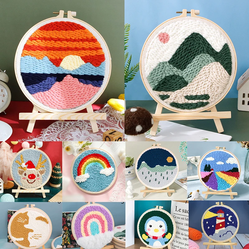 

Punch Needle DIY Needlework Wool Poke Embroidery Kit with Yarn for Beginners Easy EmbroideryWork Home Decor Custom Embroidery
