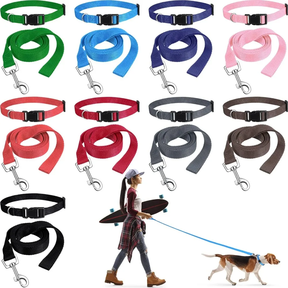 

Комплект из 9 нейлоновых ошейников и поводков для собак, регулируемый нейлоновый ошейник с безопасной пряжкой, разноцветный