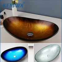 Kemaidi อ่างน้ำกระจกนิรภัยสำหรับห้องน้ำ, อ่างล้างจานติดดาดฟ้าห้องน้ำอ่างล้างมือผสมก๊อกน้ำอ่างล้างหน้าพร้อมท่อระบายน้ำแบบป๊อป 1