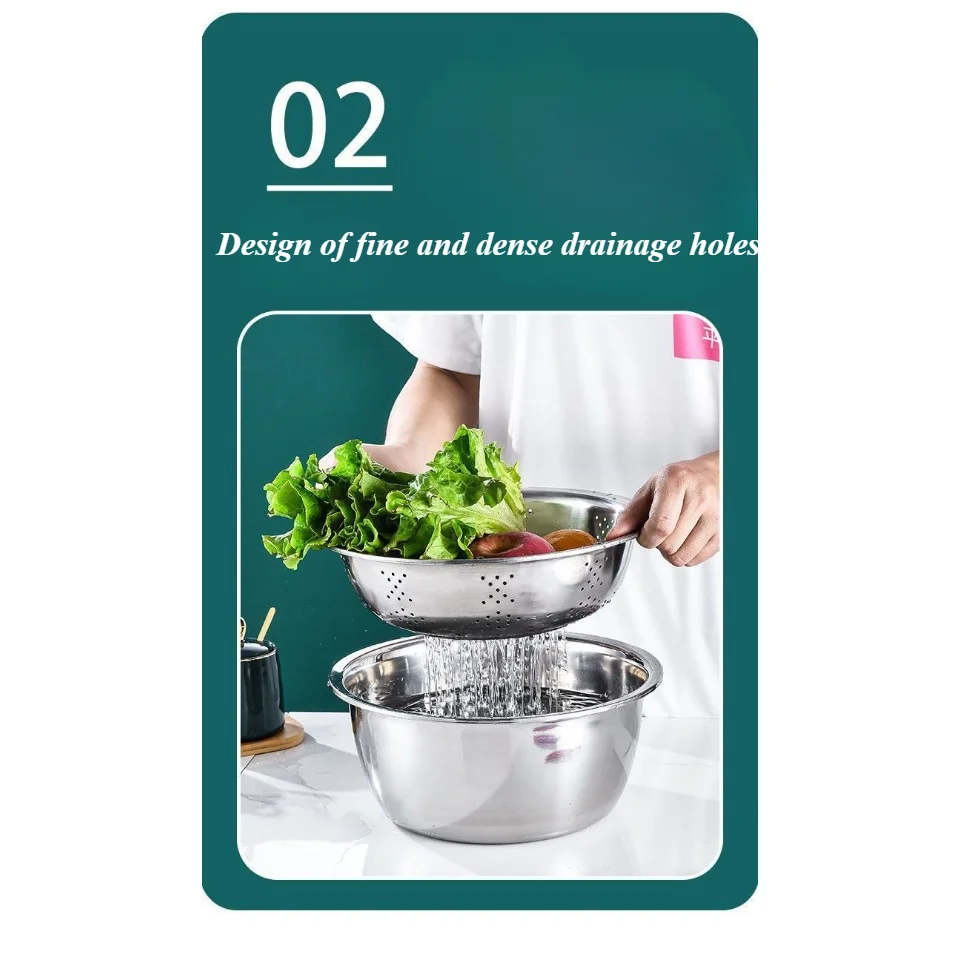 Stainless steel grater set Thickened Stainless Steel Grater Set Multi-Functional Basin Multi-Rice Sieve Drain Cutting Machine Non-Magnetic