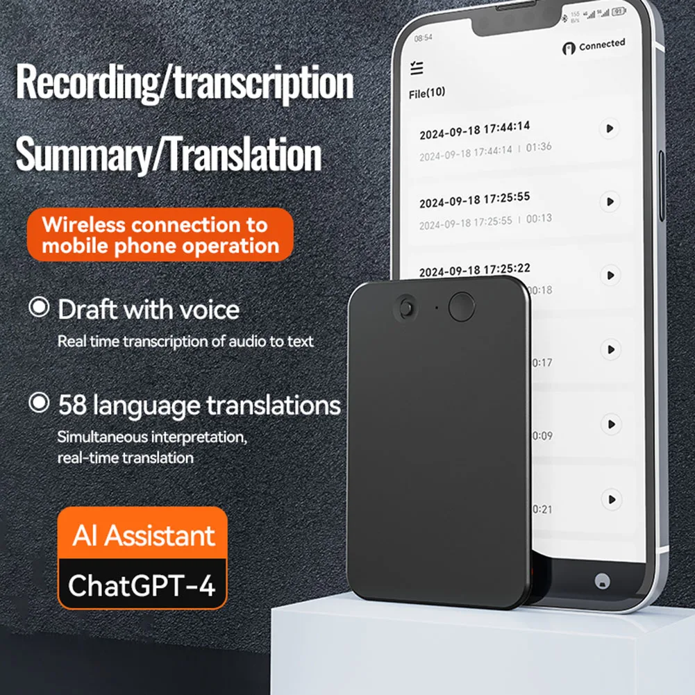 AI ChatGPT-4o Intelligent Voice Recorder Noise Reduction8-128GB 59 Languages Translation Summarize Device Audio Dictaphone voice recorder